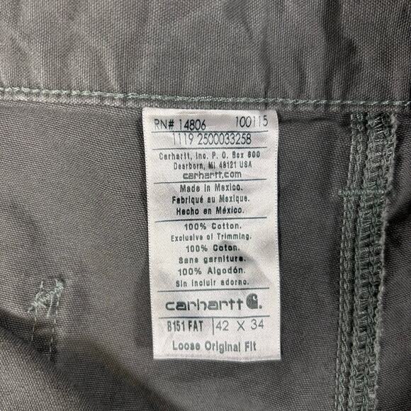 Carhartt Heavy Carpenter Loose Original Pants Mens 42x34 Green Canvas B151 FAT - Picture 3 of 7